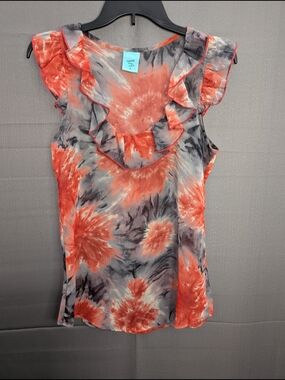 h.i.p. Coral and Gray Ruffle Tie-Dye Sleeveless Top